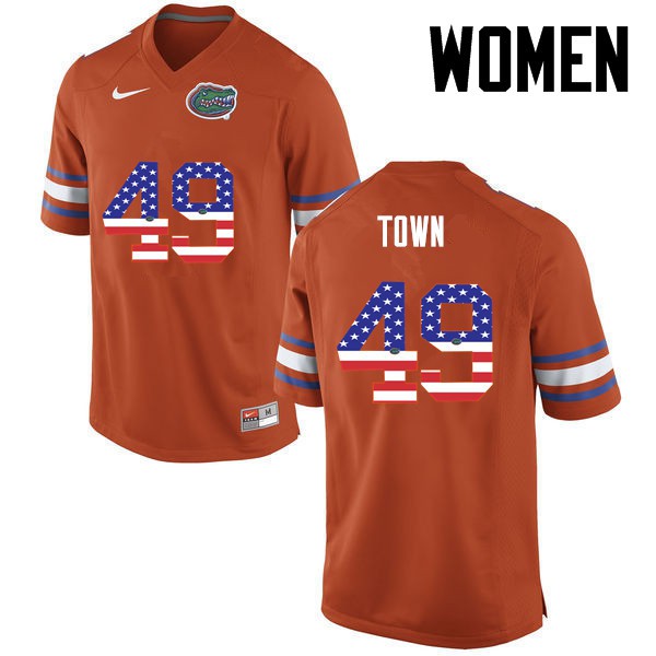 Florida Gators Women #49 Cameron Town College Football Jersey USA Flag Fashion Orange